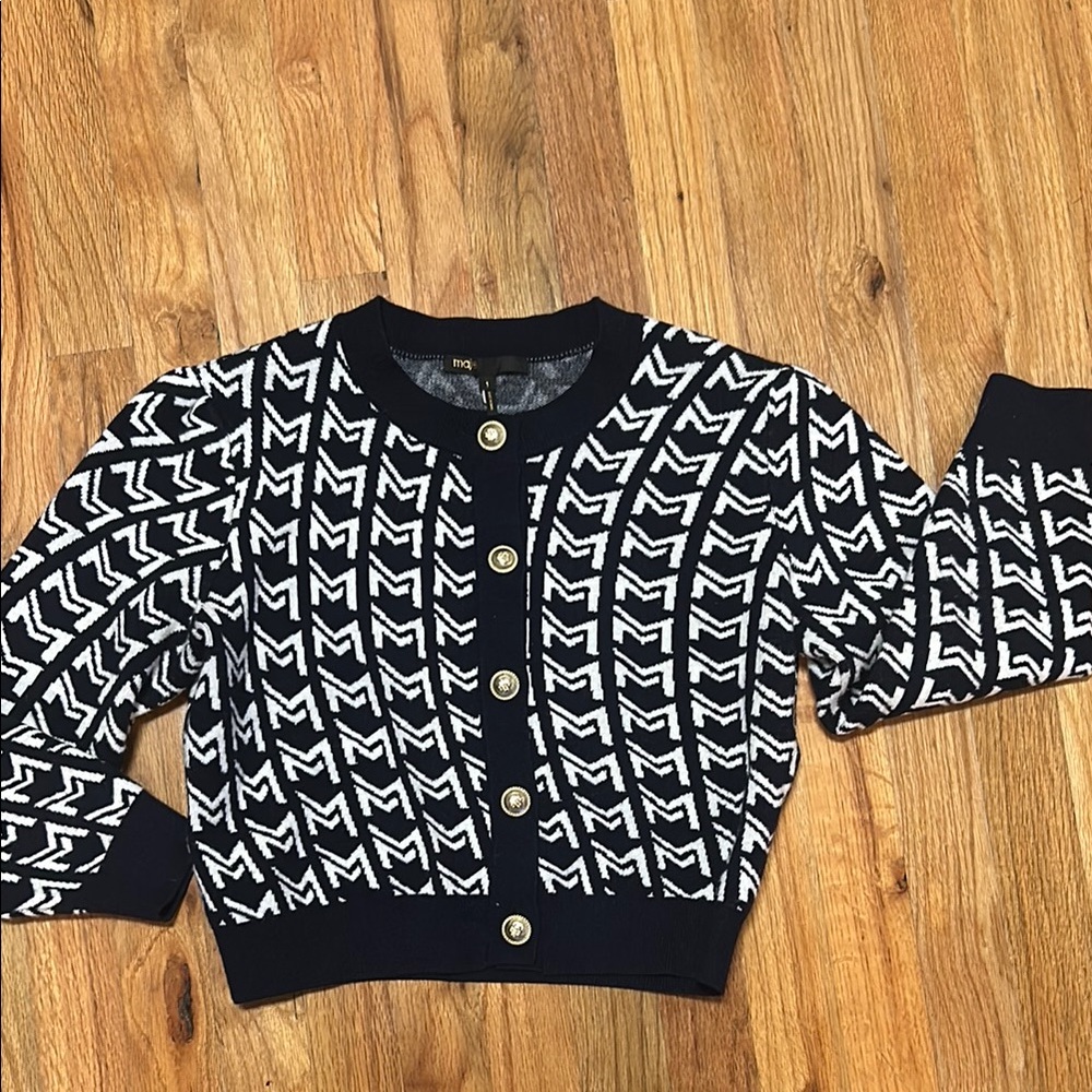 MAJE Monogram Black and White Cardigan